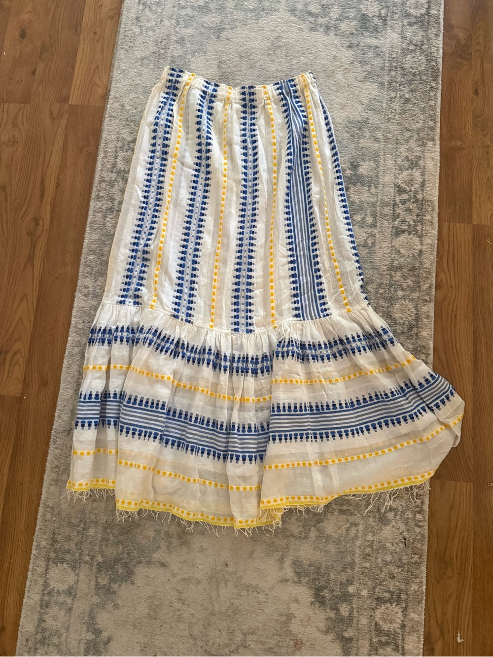 Lemlem White Maxi Skirt with Blue and Yellow Stripes Size M